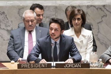 Le prince héritier Hussein Ben Abdallah lors de son intervention, jeudi, au Conseil de sécurité des Nations unies.