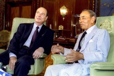Jacques Chirac et le roi Hassan II du Maroc au Palais Royal de Rabat, en juillet 1995.
