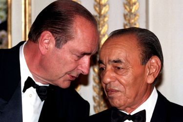 Jacques Chirac et le roi Hassan II du Maroc à l'Elysée Palace, en mai 1996.