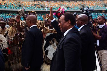 Goodwill Zwelithini, le roi des Zoulous, lors de son discours le 20 avril 2015. 