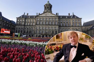 Le roi Willem-Alexander des Pays-Bas en vignette sur une photo du Palais royal d&#039;Amsterdam