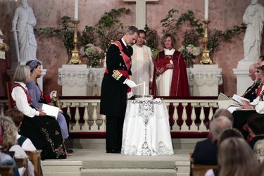 Le roi Felipe VI d'Espagne lors de la confirmation de sa filleule la princesse Ingrid Alexandra de Norvège, à Oslo le 31 août 2019