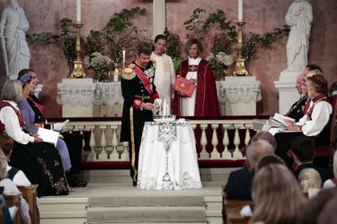 Le prince Frederik de Danemark lors de la confirmation de sa filleule la princesse Ingrid Alexandra de Norvège, à Oslo le 31 août 2019