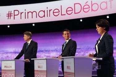 Vincent Peillon, Manuel Valls et Sylvia Pinel lors du premier débat de la primaire de la gauche.
