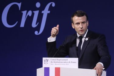 Emmanuel Macron devant le Conseil représentatif des institutions juives de France (Crif), mercredi à Paris