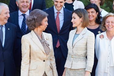 L'ex-reine Sofia et la reine Letizia d'Espagne au palais de la Zarzuela à Madrid, le 29 septembre 2015
