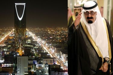 A gauche, la tour du Kingdom Center, en plein coeur de Riyadh, en 2007. A droite, le roi Abdallah, en 2010.