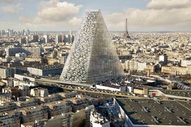 Projet de la tour triangle à la porte de Versailles, à paris, au milieu du parc des expositions.