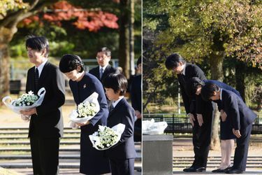 Le petit prince Hisahito du Japon avec ses parents le prince Akishino et la princesse Kiko à Nagasaki, le 6 décembre 2016