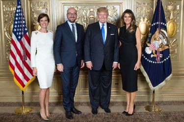 Donald et Melania Trump avec Charles Michel et Amélie Derbaudrenghien, à New York, le 19 septembre 2017.