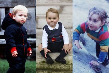 Le prince George en décembre 2014, entre son père et sa mère. Le prince William, à un an et demi, en décembre 1983 et Kate Middleton, à 3 ans et demi, à l'été 1985.