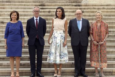 La reine Letizia en visite à la Bibliothèque nationale d'Espagne à Madrid le 30 juillet 2019