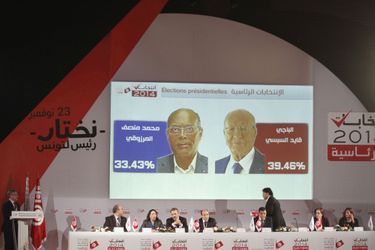 Chafik Sarsar, le président de l&#039;ISIE, annonçant les résultats ce mardi.
