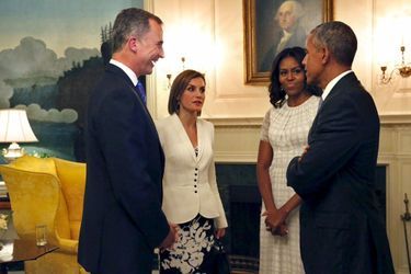 La reine Letizia et le roi Felipe VI d&#039;Espagne avec Barack et Michelle Obama à la Maison Blanche à Washington, le 15 septembre 2015