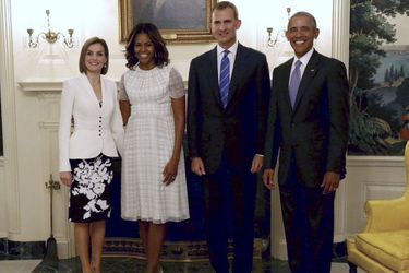 La reine Letizia et le roi Felipe VI d&#039;Espagne avec Barack et Michelle Obama à la Maison Blanche à Washington, le 15 septembre 2015