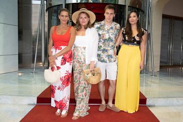 La princesse Stéphanie of Monaco, Camille Gottlieb, Louis Ducruet et sa fiancée Marie Chevallier à Monaco le 13 juillet 2019