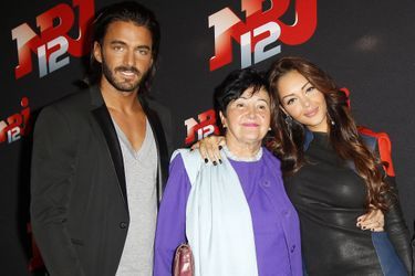Thomas Vergara, Nabilla et sa grand-mère Livia à Paris, en octobre 2013, pour le lancement de l'émission "Allo Nabilla".