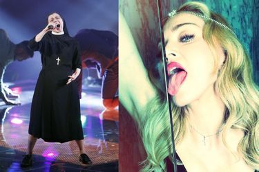 Sœur Cristina lors de la finale de « The Voice of Italy » le 5 juin 2014 – Madonna le 13 mars 2014 