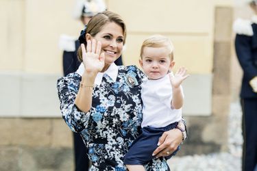 La princesse Madeleine de Suède avec son fils le prince Nicolas à Stockholm, le 9 septembre 2016