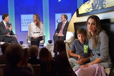 La reine Rania de Jordanie à New York, le 19 septembre 2016. A droite: avec son fils Hashem.
