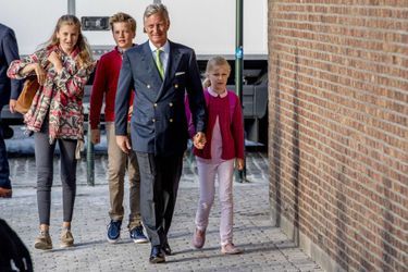 Le roi des Belges Philippe, les princesses Elisabeth et Eléonore et le prince Gabriel de Belgique à Bruxelles, le 1er septembre 2017