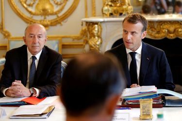 Gérard Collomb et Emmanuel Macron, à l&#039;Elysée le 3 août. 