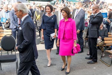 La reine Silvia et le roi Carl XVI Gustaf de Suède avec la Première dame de Finlande à Stockholm, le 24 août 2017