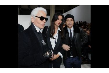 Karl Lagerfeld, Jean-Luc Delarue et Anissa au défile masculin Printemps/Eté 2012-2013 Christian Dior, lors de la Fashion Week en janvier dernier.
