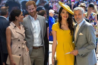 Meghan Markle et le prince Harry à Londres le 17 juillet. George et Amal Clooney le 19 mai lors du mariage du couple.