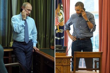 Vladimir Poutine en mai 2014 et Barack Obama, à la Maison Blanche, le 1er mars 2014. Entre les deux présidents, la communication est presque rompue. 