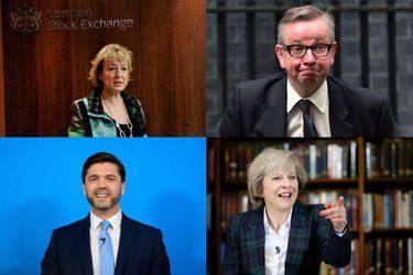 De haut en bas, de gauche à droite: Andrea Leadsom, Michael Gove, Stephen Crabb, Theresa May