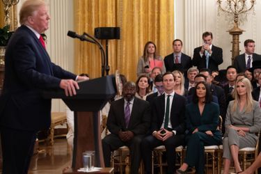 Donald Trump présentant Kim Kardashian pour un discours sur la réforme de la justice pénale à la Maison-Blanche le 13 juin 2019