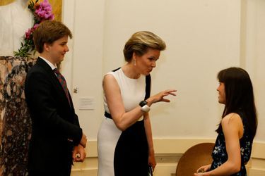 La reine des Belges Mathilde avec le prince Gabriel à Flagey, le 25 mai 2019