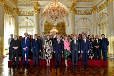 La reine des Belges Mathilde au Palais royal avec le roi Philippe, la princesse Astrid et le prince Laurent à Bruxelles, le 21 mai 2019