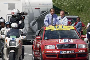 Le président Nicolas Sarkozy et Christian Prudhomme, le directeur du Tour de France, en 2007