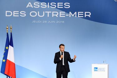 Emmanuel Macron jeudi lors d&#039;un discours à l&#039;Elysée, consacré aux Outre-mer.