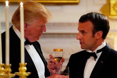 Donald Trump et Emmanuel Macron le 24 avril dernier, lors du dîner d'Etat à la Maison-Blanche.