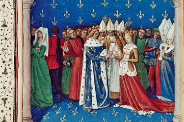 Mariage de Charles IV et de Marie de Luxembourg. Grandes Chroniques de France. Paris. BnF. XVe siècle.