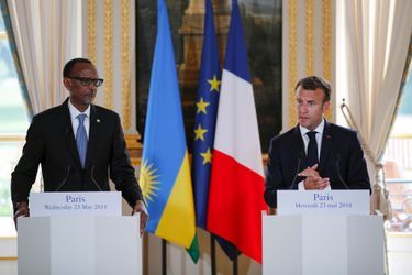 Paul Kagame et Emmanuel Macron à l&#039;Elysée, mercredi.