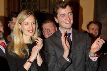 Le prince Amedeo de Belgique et son épouse Lili à Bruxelles, le 14 décembre 2015 