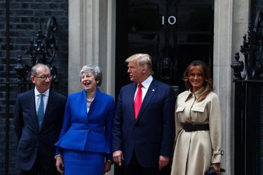Donald et Melania Trump reçus au 10 Downing Street par Philip et Theresa May, le 4 juin 2019.