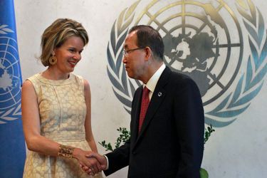 La reine Mathilde de Belgique avec le Secrétaire-Général de l&#039;Onu Ban Ki-moon