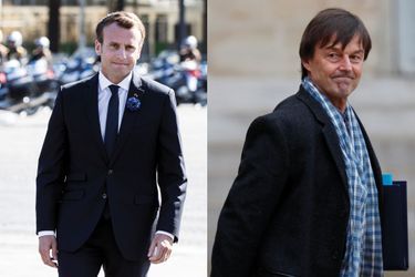 Emmanuel Macron et Nicolas Hulot. Le président et son ministre accusent une baisse dans le tableau de bord des personnalités Ifop-Fiducial pour Paris Match.