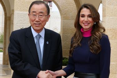 La reine Rania de Jordanie et le secrétaire général des Nations unies Ban Ki-moon à Amman, le 27 mars 2016