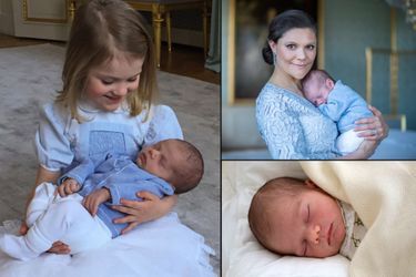 Une nouvelle photographie du prince Oscar de Suède, avec sa soeur la princesse Estelle, (à gauche) s'ajoute aux deux précédentes déjà dévoilées (à droite)