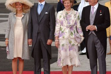 L&#039;ancienne reine Anne-Marie et l&#039;ancien roi Constantin II de Grèce avec le prince Pavlos et la princesse Marie-Chantal à Madrid, le 22 mai 2019