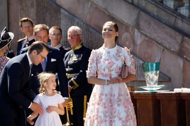 La princesse Victoria, son mari Daniel et la princesse Estelle aux 40 ans de la princesse Victoria, le 14 juillet 2017.