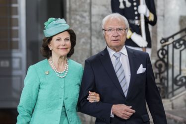 La reine Silvia et le roi Carl XVI Gustav aux 40 ans de la princesse Victoria, le 14 juillet 2017.