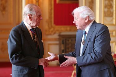 Le prince Philip avec Sir David Attenborough au château de Windsor, le 7 mai 2019