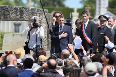 Emmanuel Macron, samedi lors des commémorations du 73e anniversaire du massacre d&#039;Oradour-sur-Glane.